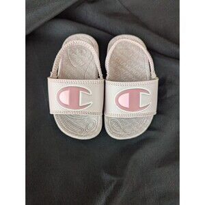 Champion Girls' Mega Script Repeat Athletic Slide Sandals Hush Pink